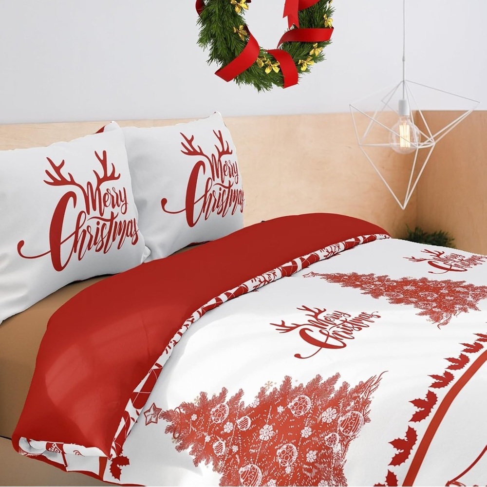 COSEVIER Christmas Duvet Cover Queen Size - Tree Reindeer Snowflakes Design - Picture 3 of 7